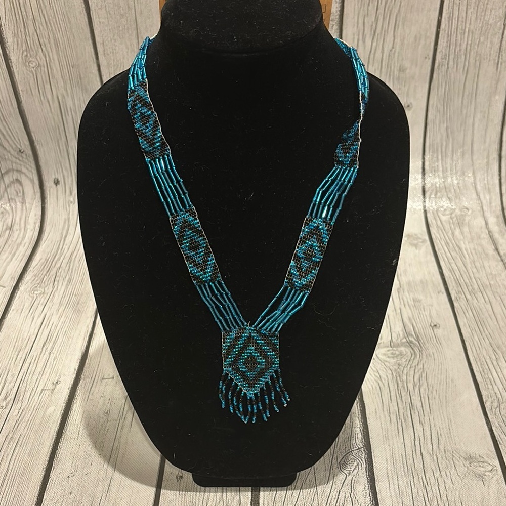 Turquoise Blue Southwestern beaded necklace and earring set